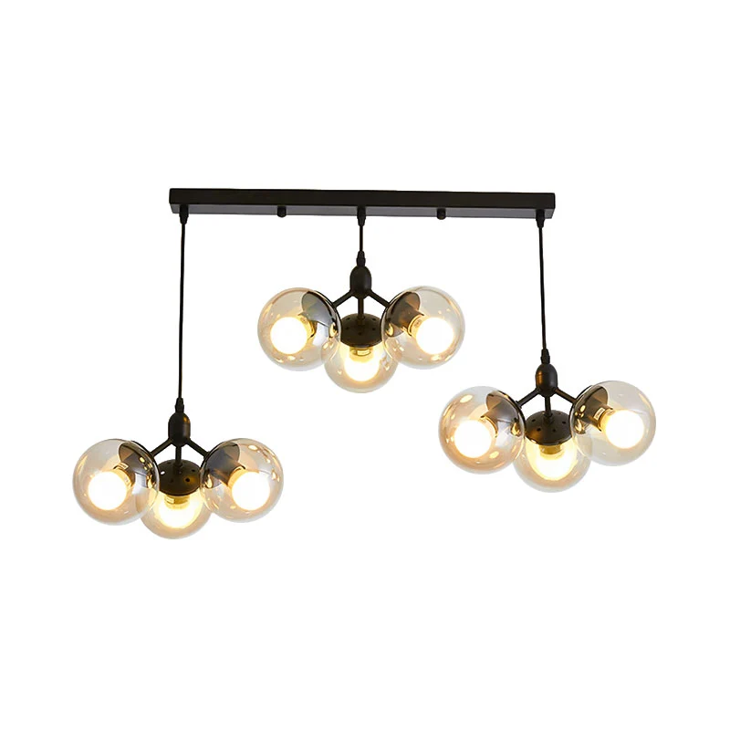 Ronde clusterverlichting van helder glas met lineair ontwerp Moderne hangende plafondlamp met meerdere lampen zwart Clearhalo