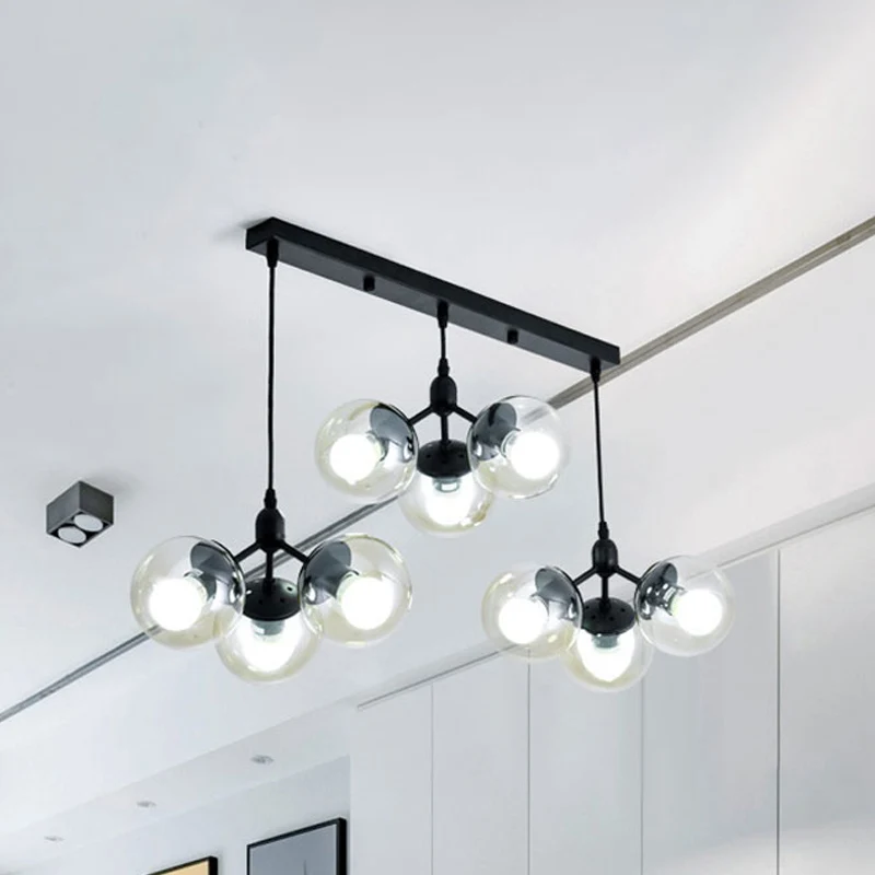 Ronde clusterverlichting van helder glas met lineair ontwerp Moderne hangende plafondlamp met meerdere lampen zwart Clearhalo