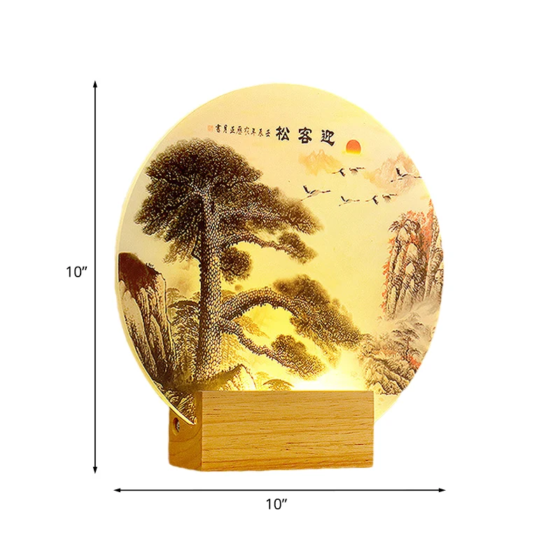 Ronde dennenboom en bergwandlamp oosterse stijl acryl LED houten wandlamp Clearhalo