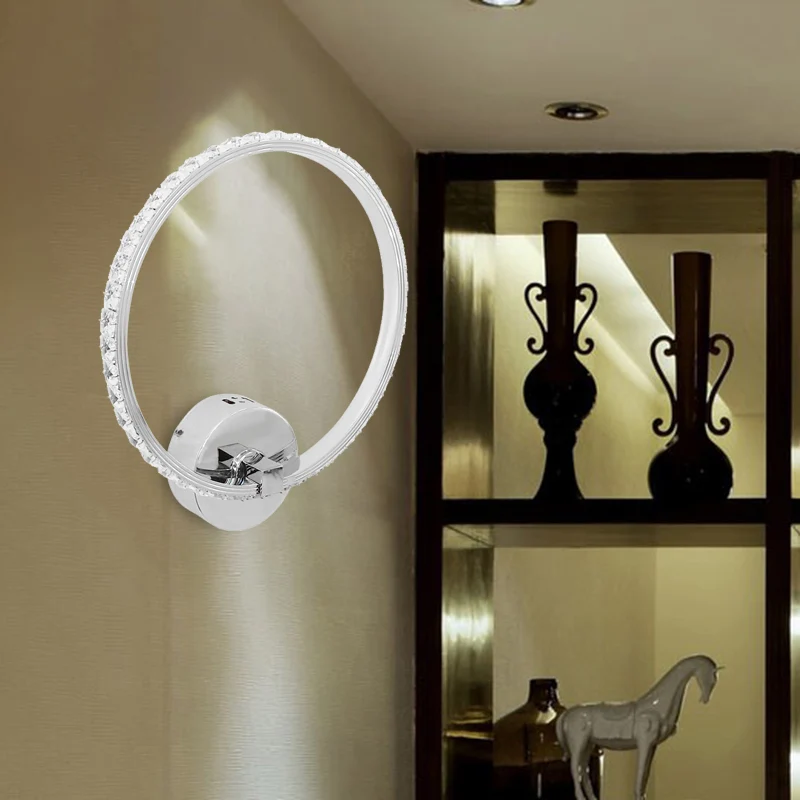 Ronde doorschijnende kristallen schans licht modernisme LED chroom wandverlichting armatuur, 6"/8"/10" H Clearhalo