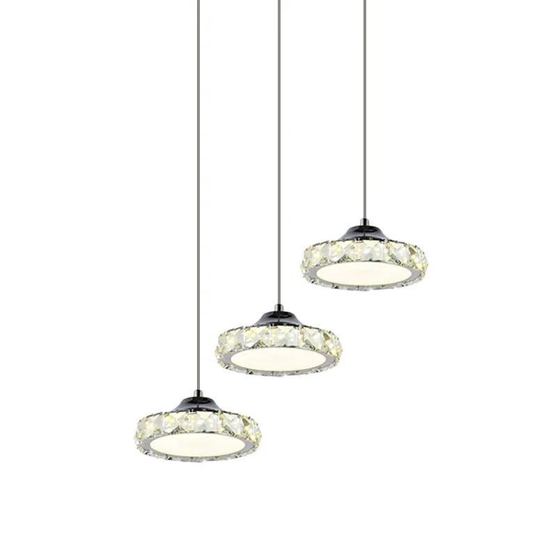 Ronde eetkamer multi-hanglamp Eenvoudige K9-kristal LED-chroom hanglampset warm/wit licht Clearhalo
