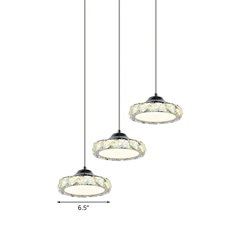 Ronde eetkamer multi-hanglamp Eenvoudige K9-kristal LED-chroom hanglampset warm/wit licht Clearhalo