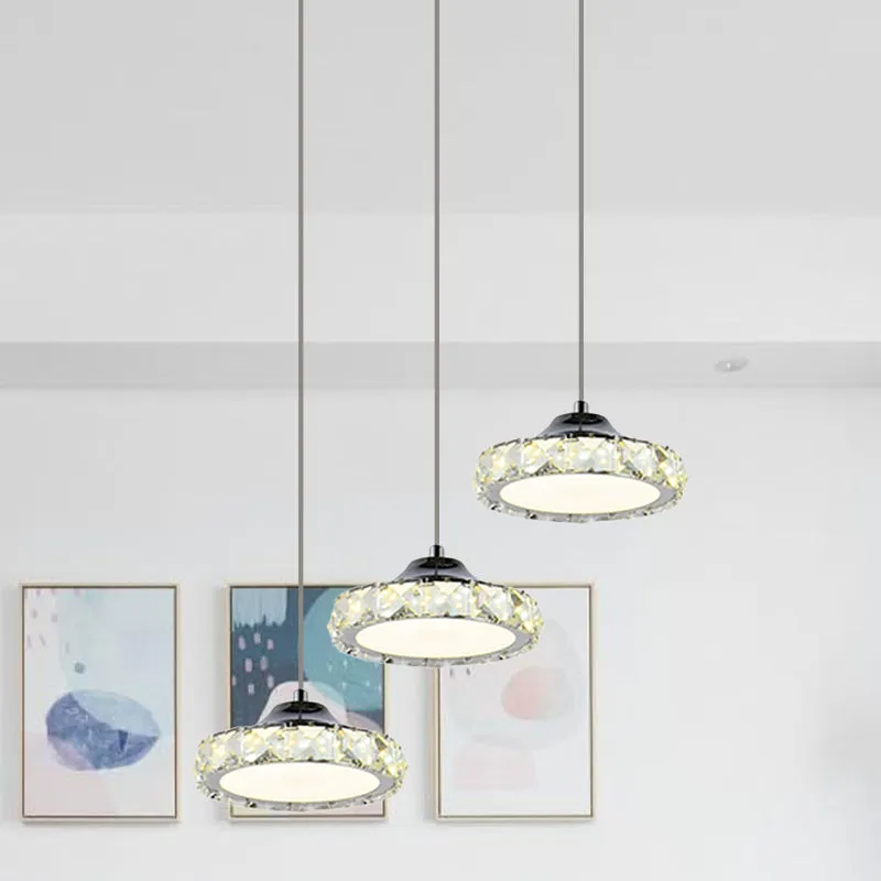 Ronde eetkamer multi-hanglamp Eenvoudige K9-kristal LED-chroom hanglampset warm/wit licht Clearhalo