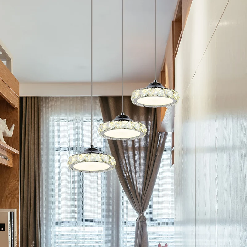 Ronde eetkamer multi-hanglamp Eenvoudige K9-kristal LED-chroom hanglampset warm/wit licht Clearhalo