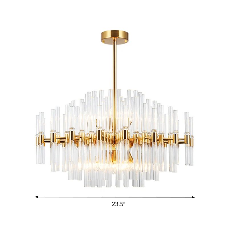 Ronde geribbelde heldere kristallen hangende plafondlamp postmoderne 8-lichts gouden kroonluchterlamp Clearhalo