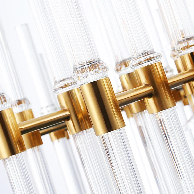 Ronde geribbelde heldere kristallen hangende plafondlamp postmoderne 8-lichts gouden kroonluchterlamp Clearhalo