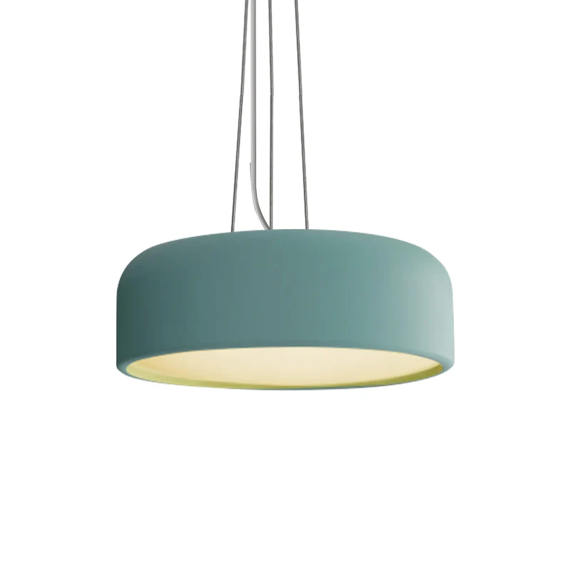 Ronde hangende aluminium hanglamp Macaron, groen/wit/blauw structuurplafondlamp met enkele lamp boven tafel Clearhalo