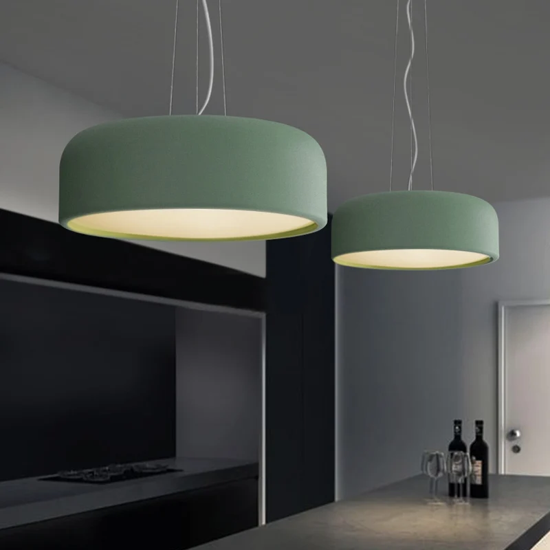 Ronde hangende aluminium hanglamp Macaron, groen/wit/blauw structuurplafondlamp met enkele lamp boven tafel Clearhalo