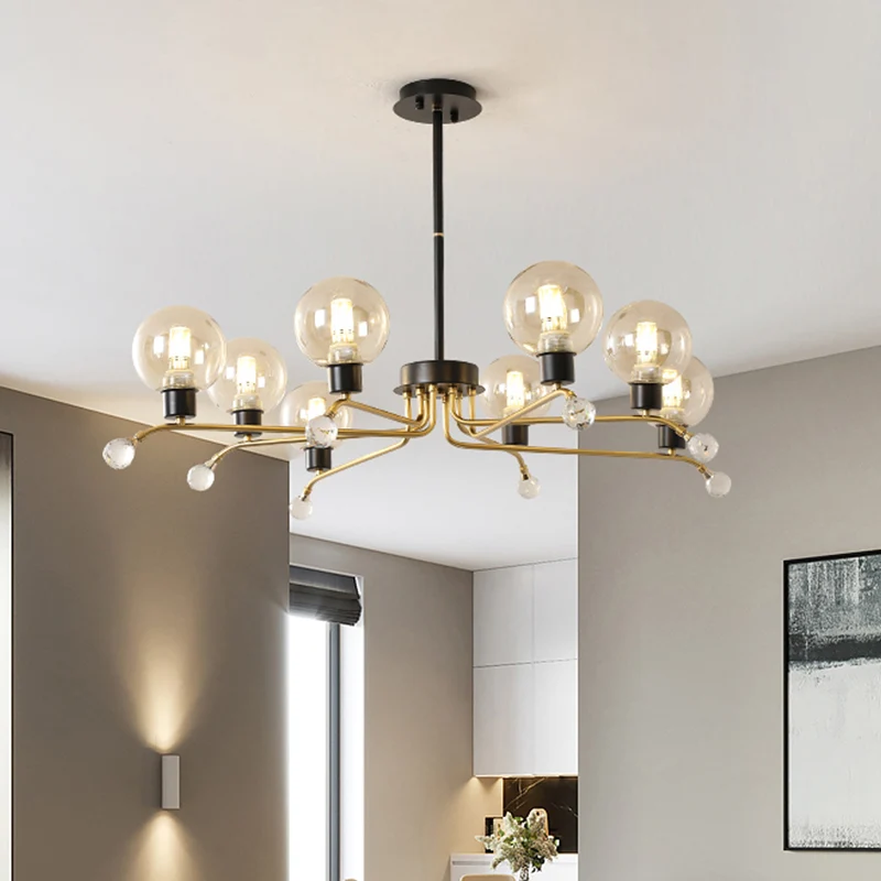 Ronde hangende kroonluchter eigentijds cognacglas 8 lampen woonkamer plafond hanglamp Clearhalo