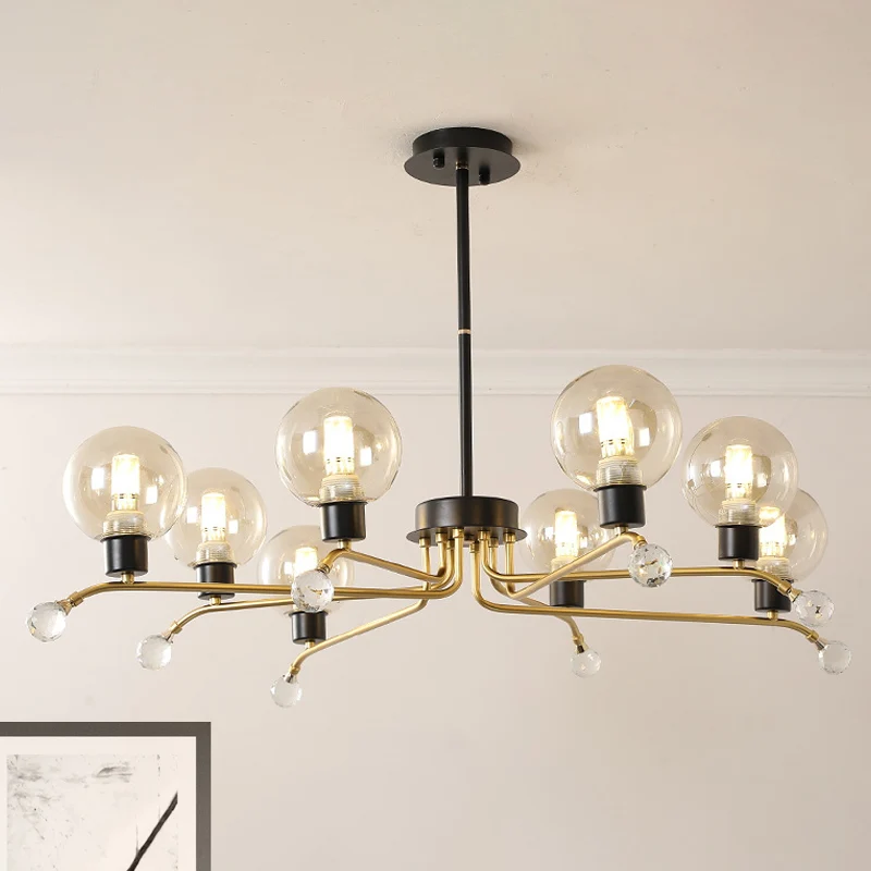 Ronde hangende kroonluchter eigentijds cognacglas 8 lampen woonkamer plafond hanglamp Clearhalo