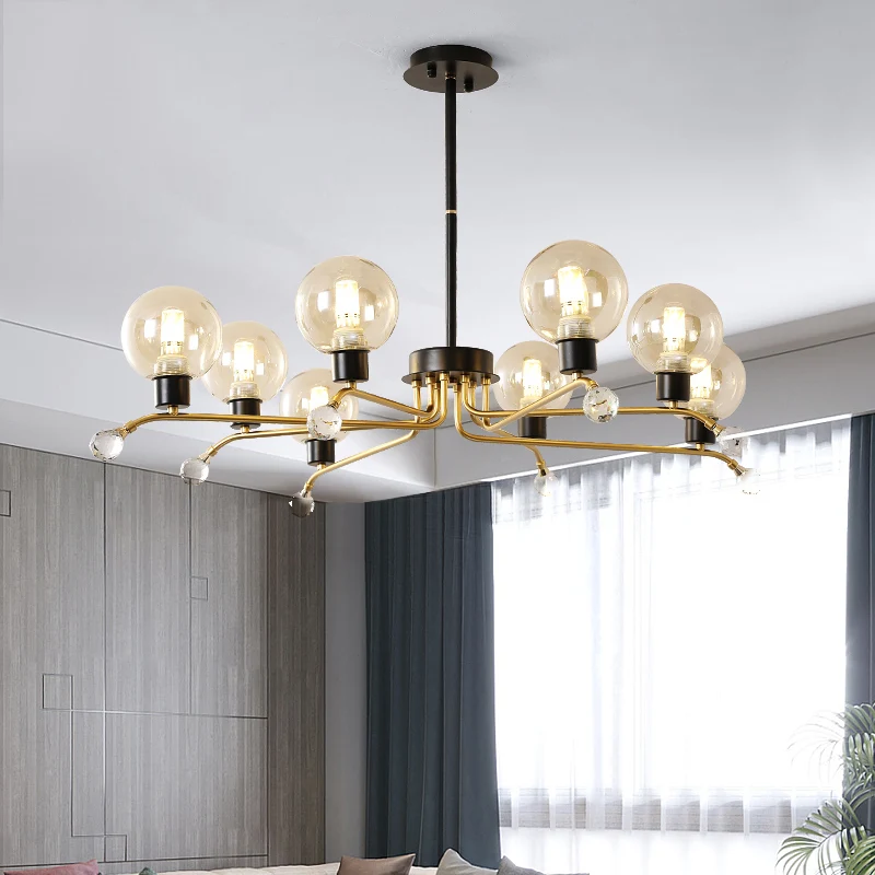 Ronde hangende kroonluchter eigentijds cognacglas 8 lampen woonkamer plafond hanglamp Clearhalo