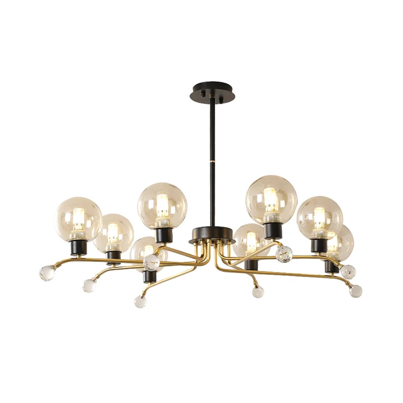 Ronde hangende kroonluchter eigentijds cognacglas 8 lampen woonkamer plafond hanglamp Clearhalo