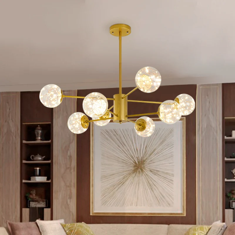 Ronde hangende kroonluchter Minimale sterrenhemel LED-glazen hanglamp met radiaal ontwerp Clearhalo