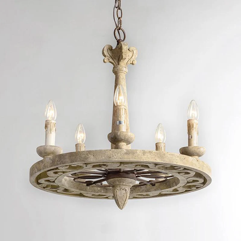 Ronde hangende kroonluchter Traditioneel hout 5/6 lampen Lichtbruine hanglamp voor woonkamer Clearhalo