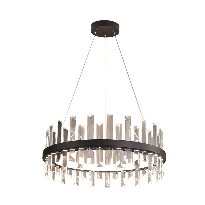 Ronde hangende plafondlamp Moderne rechthoekig gesneden kristallen zwart/witte LED-kroonluchterlamp warm licht, 23,5 "/31,...