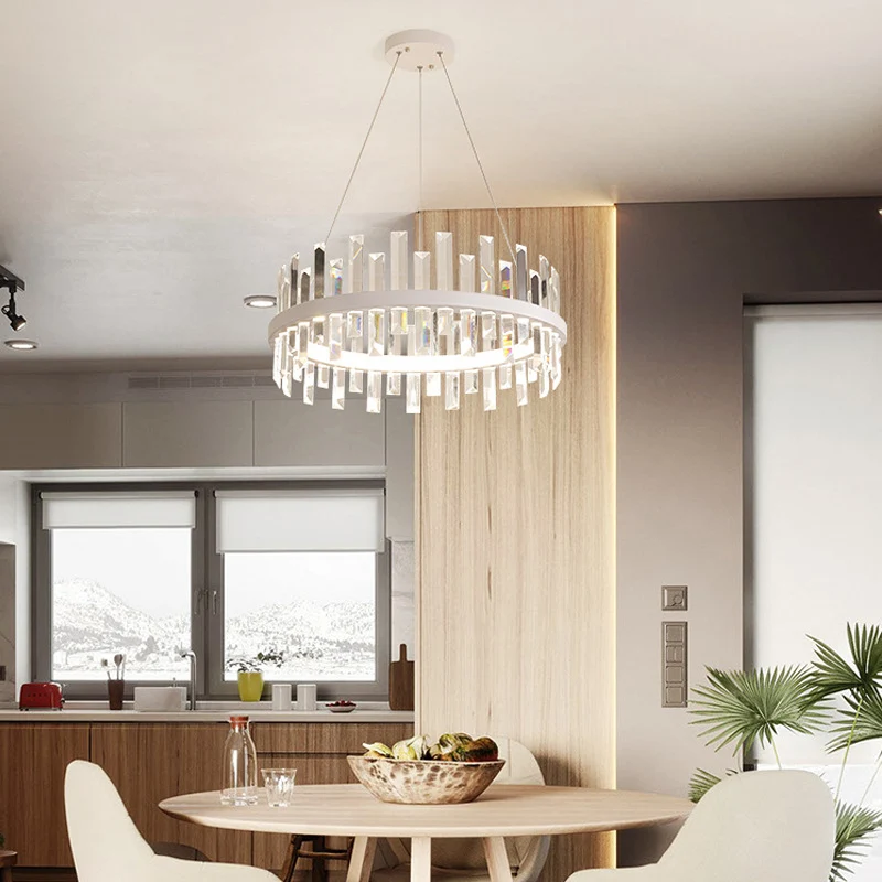 Ronde hangende plafondlamp Moderne rechthoekig gesneden kristallen zwart/witte LED-kroonluchterlamp warm licht, 23,5 "/31,...