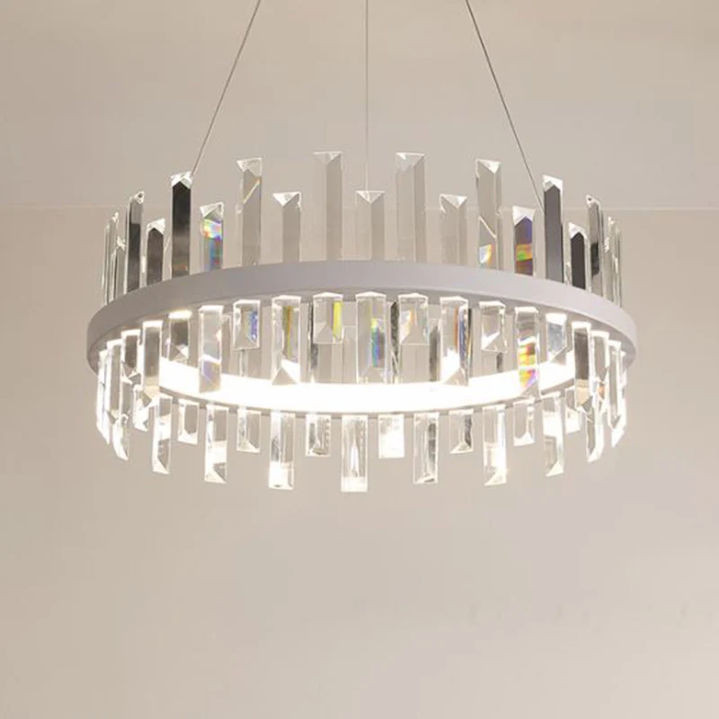 Ronde hangende plafondlamp Moderne rechthoekig gesneden kristallen zwart/witte LED-kroonluchterlamp warm licht, 23,5 "/31,...