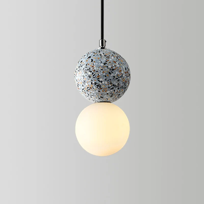 Ronde hanglamp minimalistisch matglas, 1 lamp, eetkamer hanglamp met terrazzo decor Clearhalo