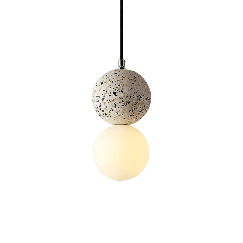 Ronde hanglamp minimalistisch matglas, 1 lamp, eetkamer hanglamp met terrazzo decor Clearhalo