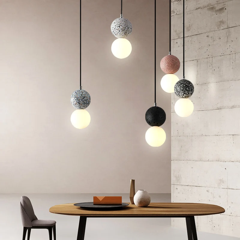 Ronde hanglamp minimalistisch matglas, 1 lamp, eetkamer hanglamp met terrazzo decor Clearhalo