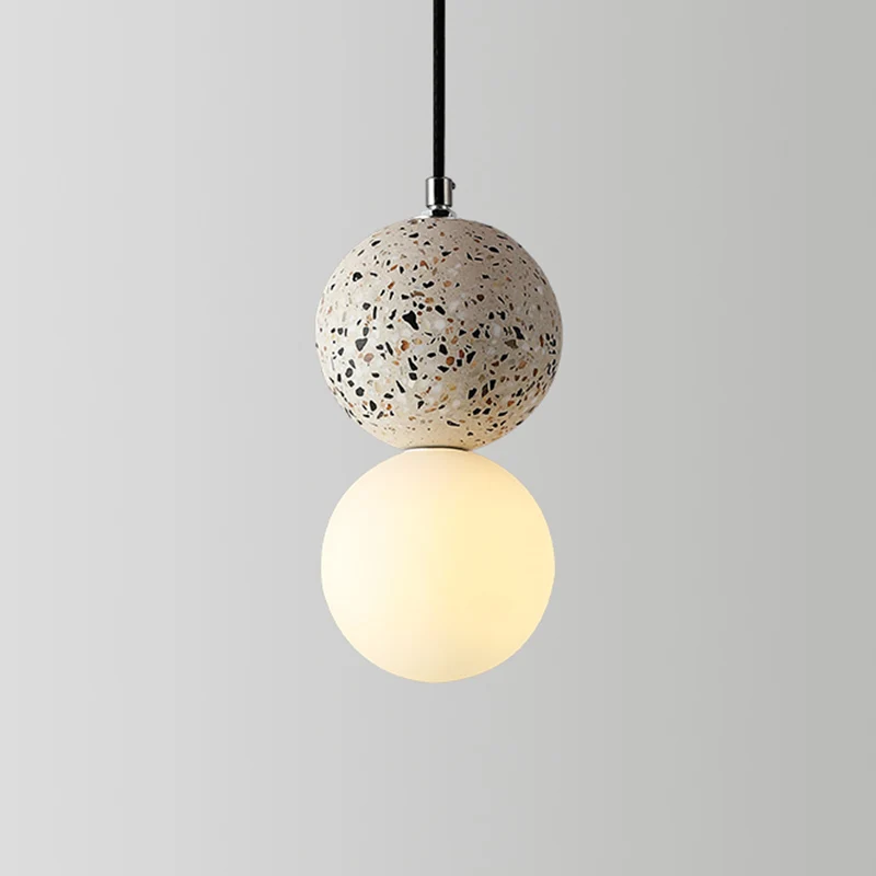 Ronde hanglamp minimalistisch matglas, 1 lamp, eetkamer hanglamp met terrazzo decor Clearhalo