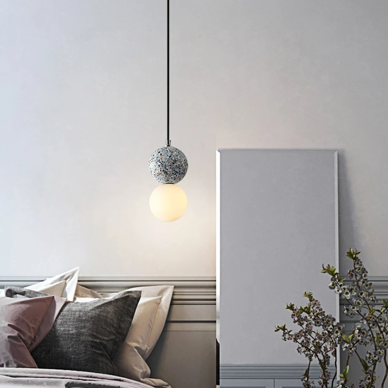 Ronde hanglamp minimalistisch matglas, 1 lamp, eetkamer hanglamp met terrazzo decor Clearhalo