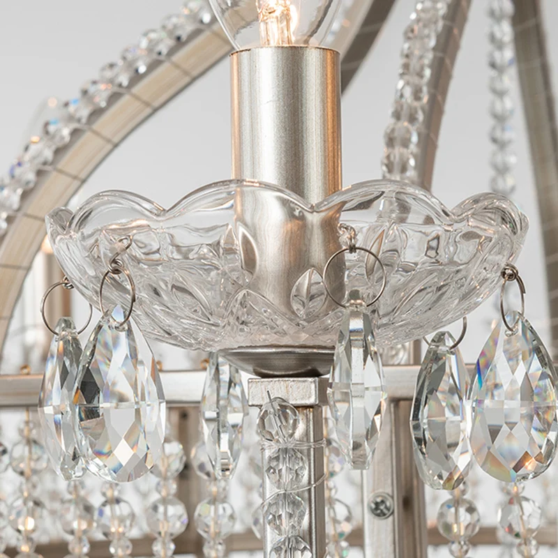Ronde hanglamp Traditionele hangende kroonluchter van nikkelmetaal met kristallen strengen Clearhalo