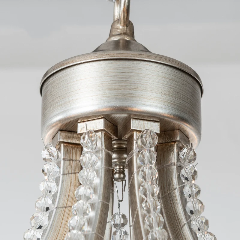 Ronde hanglamp Traditionele hangende kroonluchter van nikkelmetaal met kristallen strengen Clearhalo