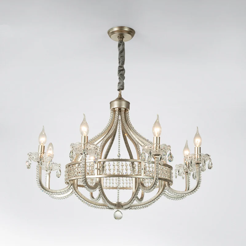 Ronde hanglamp Traditionele hangende kroonluchter van nikkelmetaal met kristallen strengen Clearhalo