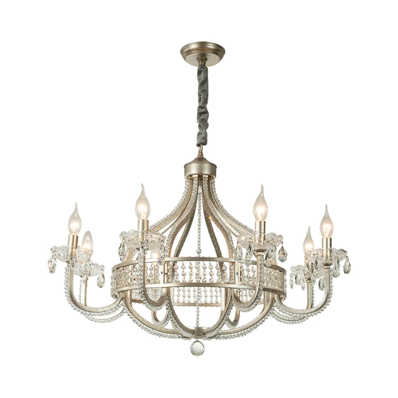 Ronde hanglamp Traditionele hangende kroonluchter van nikkelmetaal met kristallen strengen Clearhalo