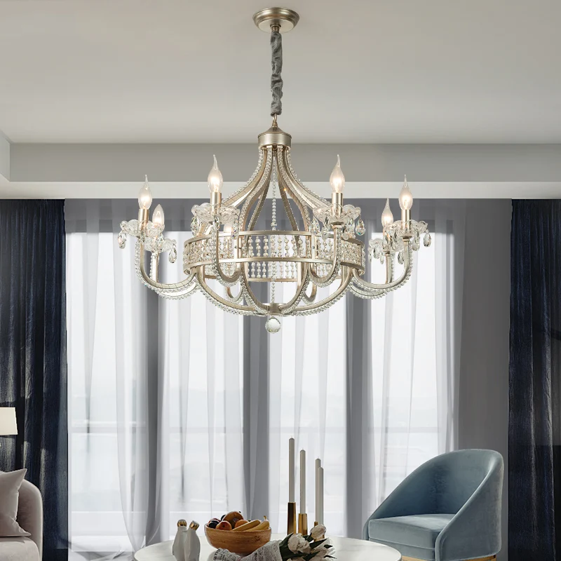 Ronde hanglamp Traditionele hangende kroonluchter van nikkelmetaal met kristallen strengen Clearhalo