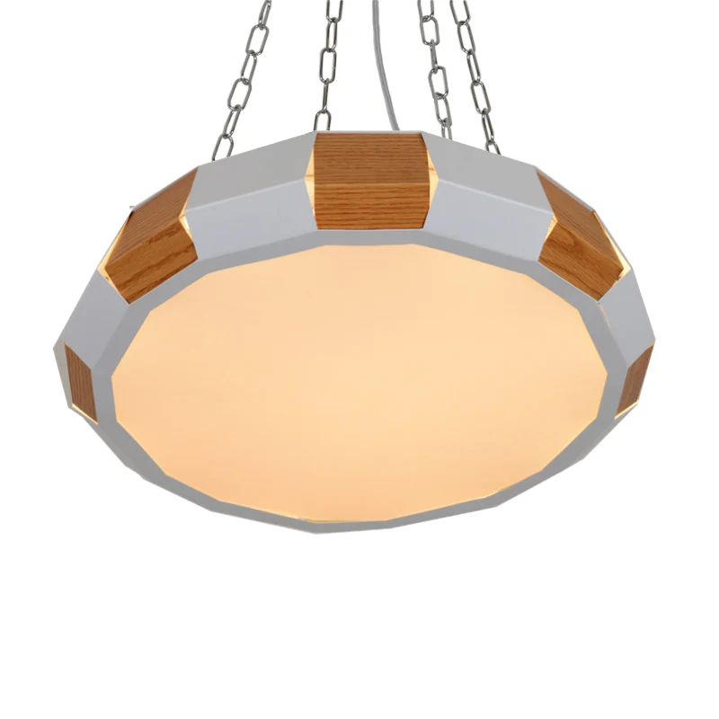 Ronde hanglamp van ijzer gesplitst, modernistische witte en houten LED-hanglamp met ophanging warm/wit licht Clearhalo