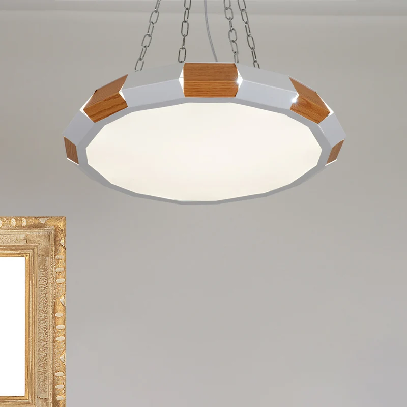 Ronde hanglamp van ijzer gesplitst, modernistische witte en houten LED-hanglamp met ophanging warm/wit licht Clearhalo
