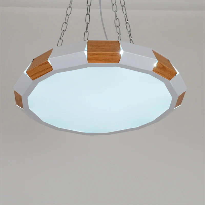 Ronde hanglamp van ijzer gesplitst, modernistische witte en houten LED-hanglamp met ophanging warm/wit licht Clearhalo