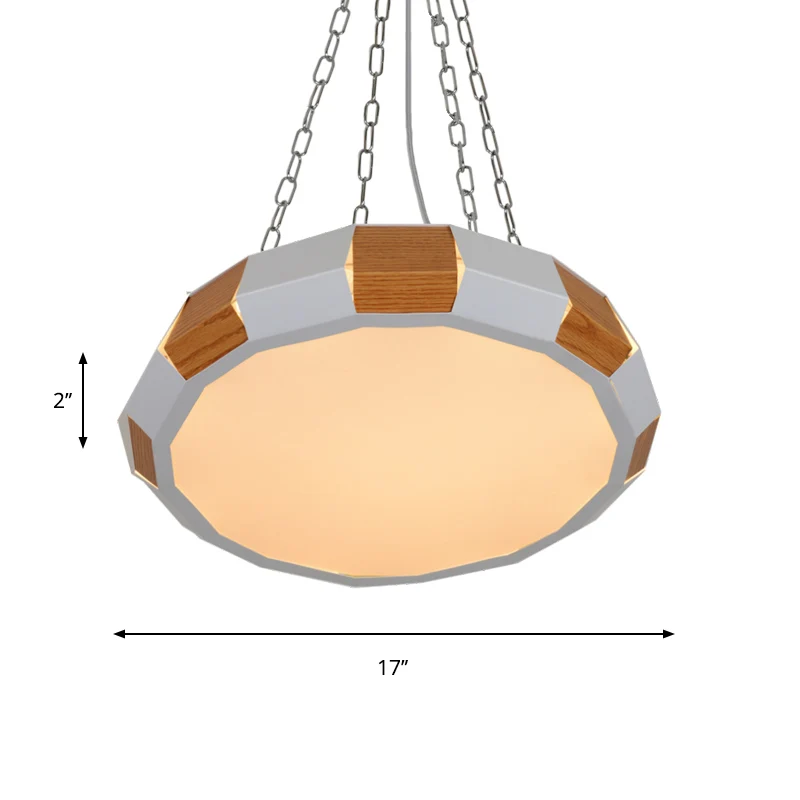 Ronde hanglamp van ijzer gesplitst, modernistische witte en houten LED-hanglamp met ophanging warm/wit licht Clearhalo