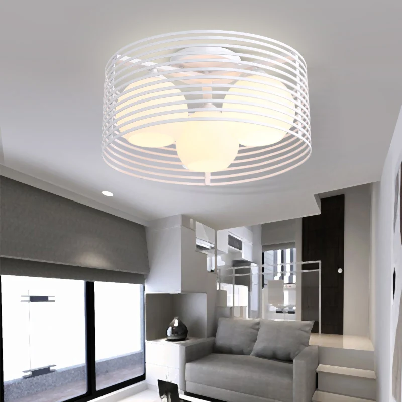 Ronde ijzeren kooi semi-inbouwlamp Nordic metaal 3 koppen zwart/wit slaapkamer plafond inbouw met bol glazen kap Clearhalo