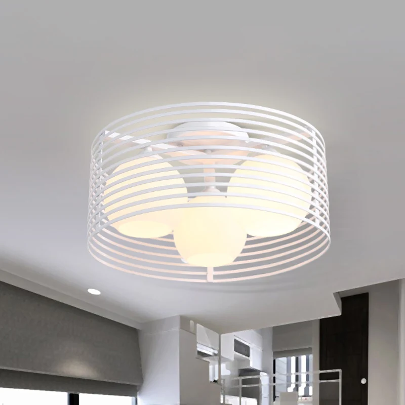 Ronde ijzeren kooi semi-inbouwlamp Nordic metaal 3 koppen zwart/wit slaapkamer plafond inbouw met bol glazen kap Clearhalo