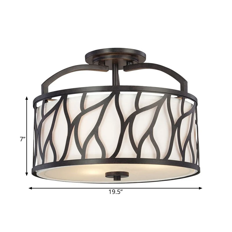 Ronde ijzeren semi-inbouw hedendaagse 4-lichts zwarte plafondinbouwlamp met takkenpatroon Clearhalo