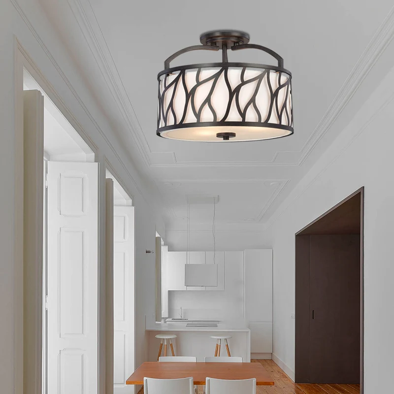 Ronde ijzeren semi-inbouw hedendaagse 4-lichts zwarte plafondinbouwlamp met takkenpatroon Clearhalo