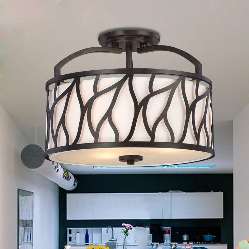 Ronde ijzeren semi-inbouw hedendaagse 4-lichts zwarte plafondinbouwlamp met takkenpatroon Clearhalo