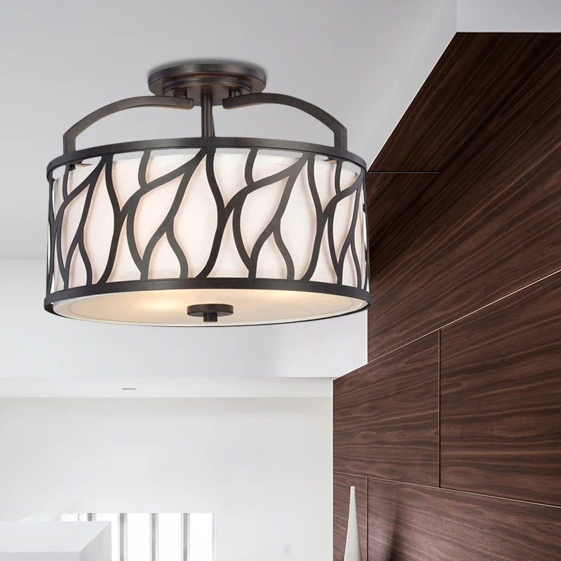 Ronde ijzeren semi-inbouw hedendaagse 4-lichts zwarte plafondinbouwlamp met takkenpatroon Clearhalo