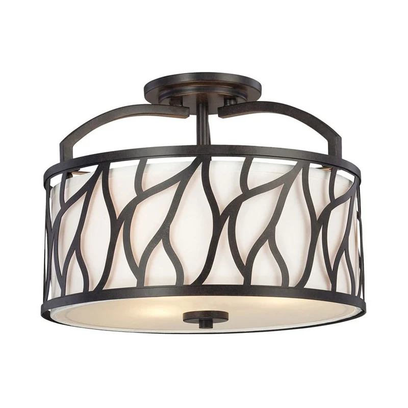 Ronde ijzeren semi-inbouw hedendaagse 4-lichts zwarte plafondinbouwlamp met takkenpatroon Clearhalo