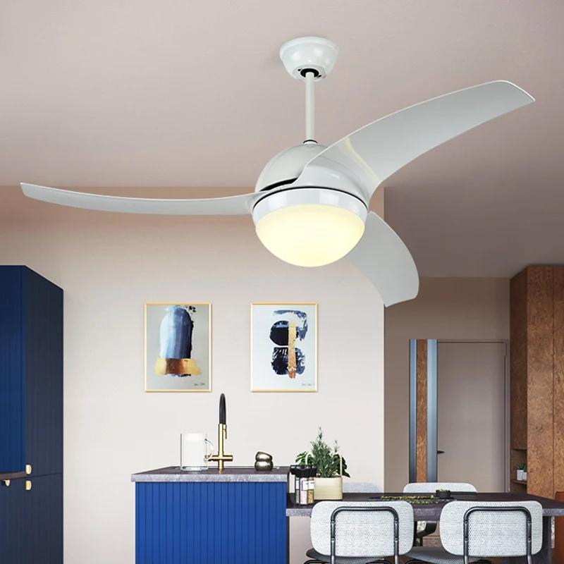Ronde keukenplafondventilator verlichting acryl LED witte semi-inbouwlamp met 3 bladen, 52" W Clearhalo
