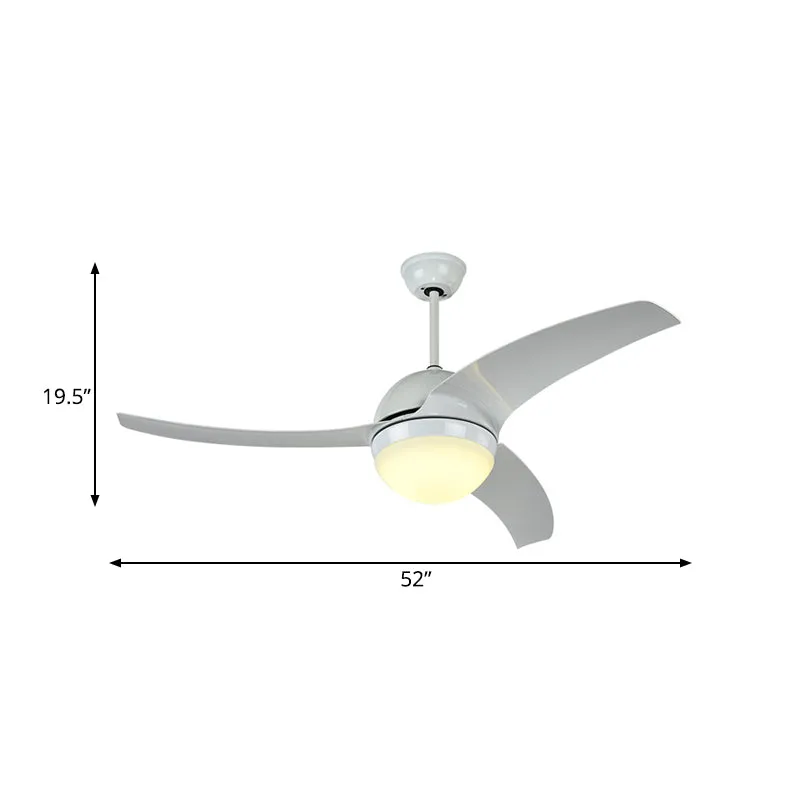 Ronde keukenplafondventilator verlichting acryl LED witte semi-inbouwlamp met 3 bladen, 52" W Clearhalo