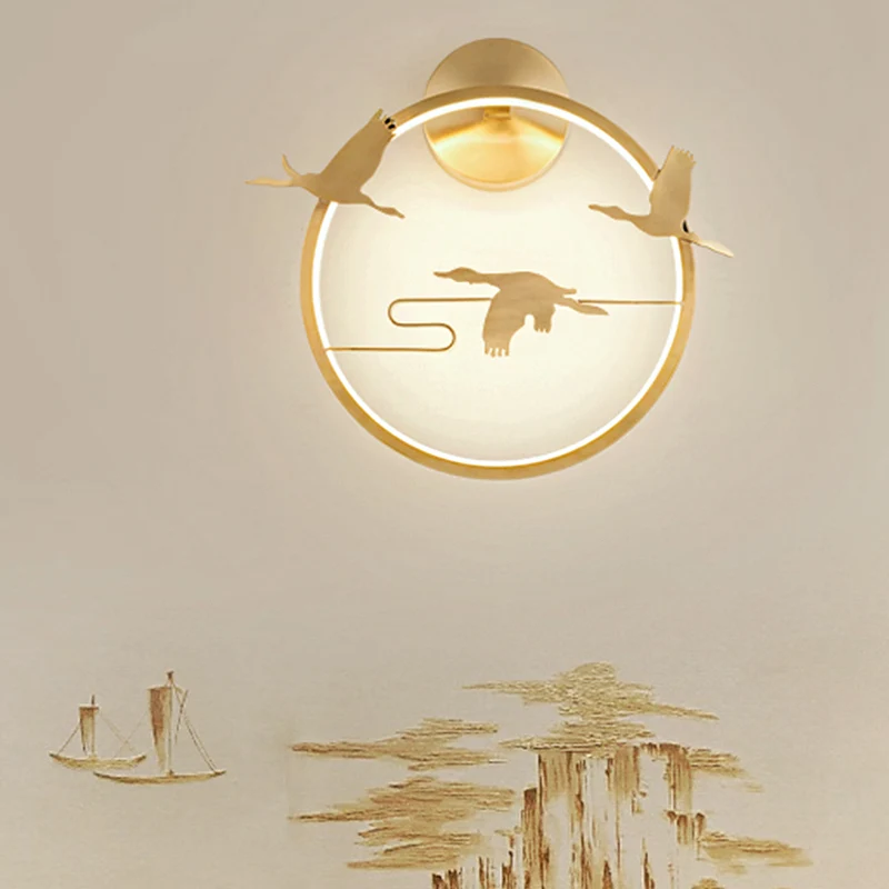 Ronde kraanpatroon muur muurschildering lamp Azië stijl metallic LED slaapkamer muur verlichting idee goud Clearhalo