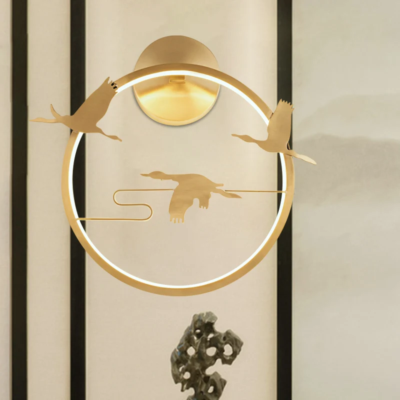 Ronde kraanpatroon muur muurschildering lamp Azië stijl metallic LED slaapkamer muur verlichting idee goud Clearhalo