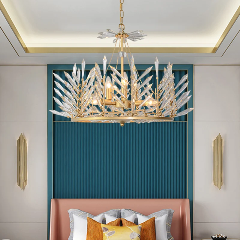 Ronde kristallen kroonluchter hanglamp Rustieke 6/8 lampen Slaapkamer hanglamp goud Clearhalo
