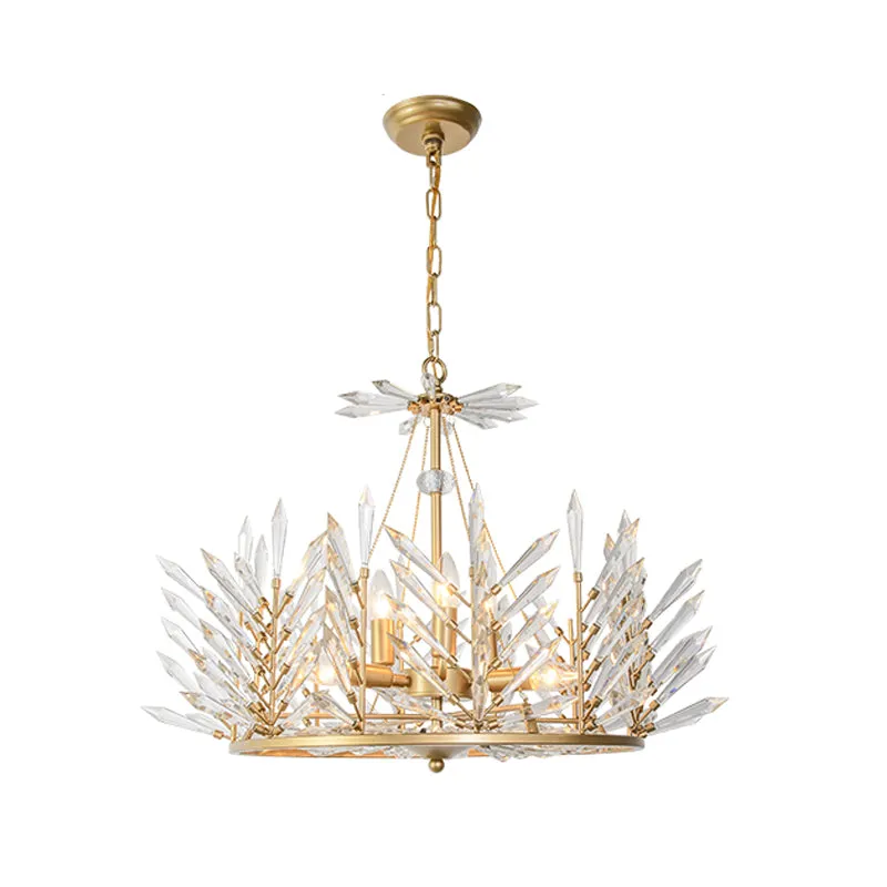 Ronde kristallen kroonluchter hanglamp Rustieke 6/8 lampen Slaapkamer hanglamp goud Clearhalo