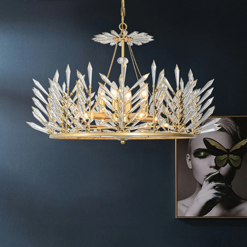 Ronde kristallen kroonluchter hanglamp Rustieke 6/8 lampen Slaapkamer hanglamp goud Clearhalo