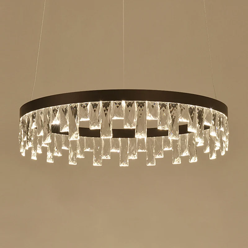 Ronde kristallen kroonluchter moderne 1/2/3-lichts zwarte LED-hanglamp voor restaurant Clearhalo